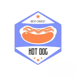 Delicious Orange Hotdog Design on Vibrant Blue Badge Logo Template