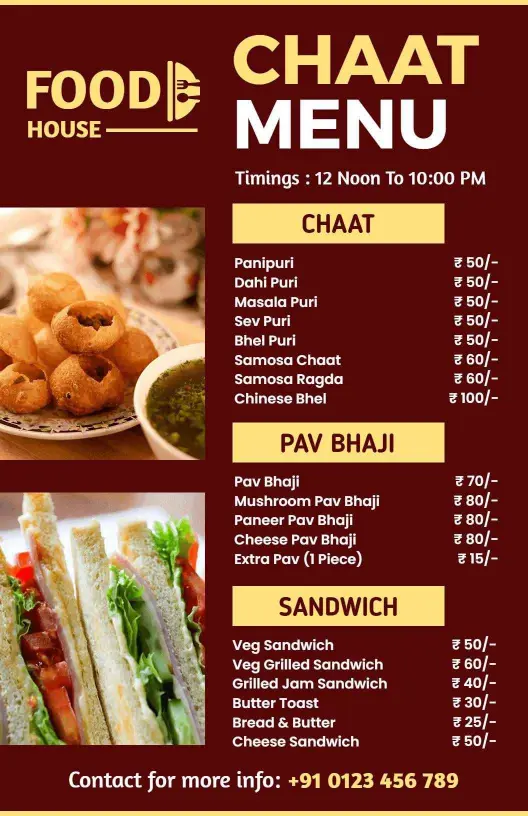 Delicious Panipuri and Savory Snacks Variety Indian Cuisine Menu Template