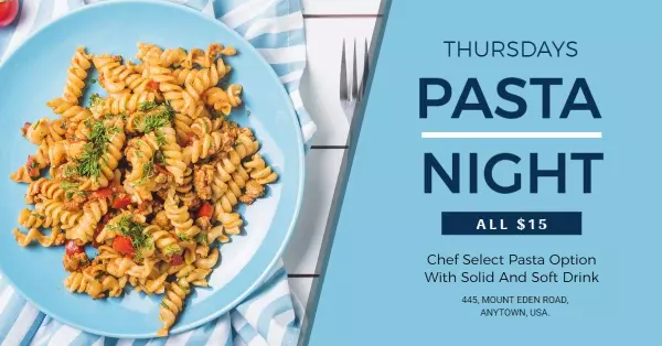 Delicious Pasta Dish Promotion for Food Night Banner Template