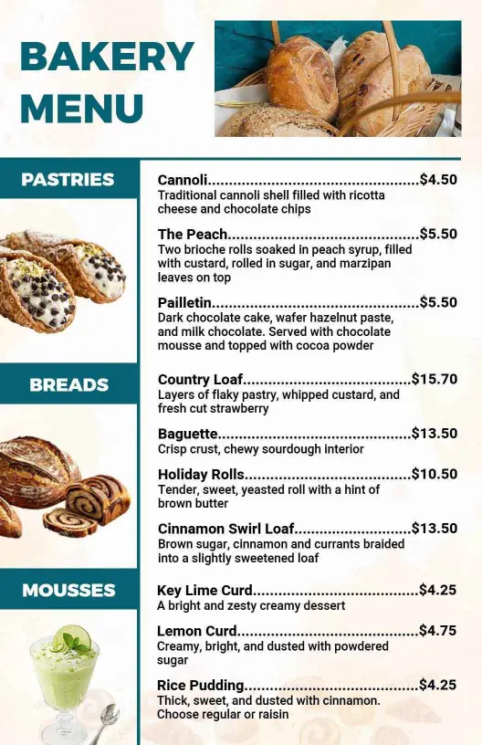 Delicious Pastries and Fresh Breads for Every Occasion Bakery Menu Template