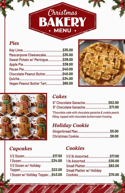 Delicious Pies and Festive Cakes for the Holiday Christmas Menu Template