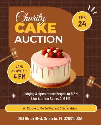 Delicious Pink Cake Auction for Student Scholarships Flyer Template