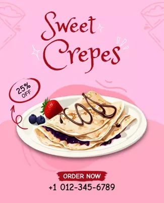 Delicious Pink Sweet Crepes Dessert Promotion Poster Template