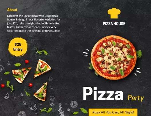 Delicious Pizza Party Night Fun Fest Brochure Template