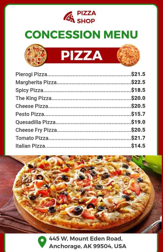 Delicious Pizza Selections with Flavorful Varieties Concession Menu Template