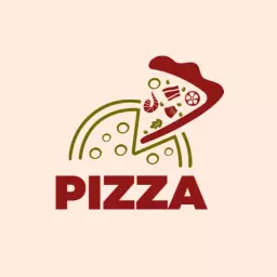 Delicious Pizza Slice with Fresh Ingredients and Fun Logo Template