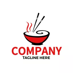 Delicious Red Bowls of Chinese Food with Steaming Noodles Logo Template
