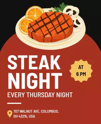 Delicious Red Steak Night Dinner Invitation Poster Template