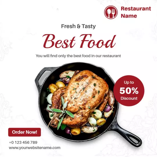 Delicious Roast Chicken with Fresh Vegetables Restaurant Ad Template