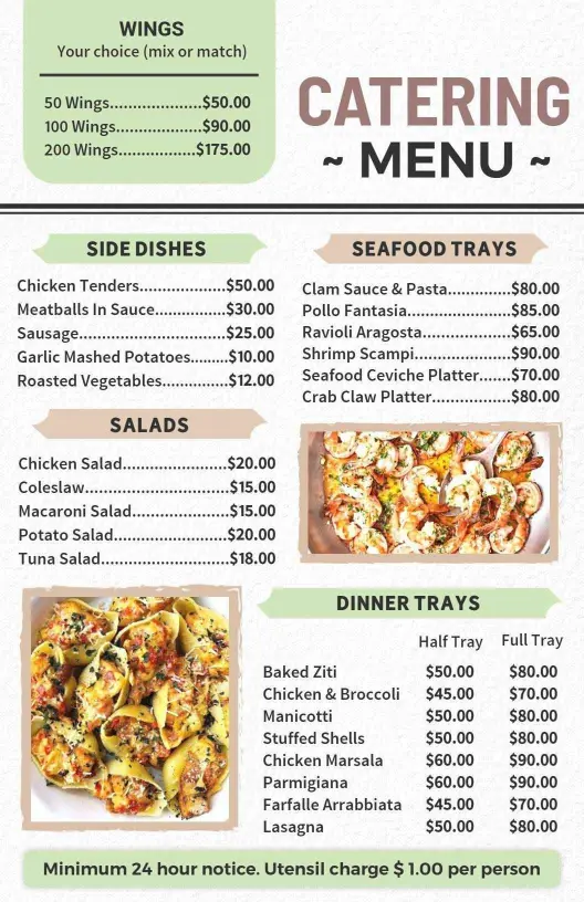 Delicious Seafood, Salads, and Entrees for Every Event Catering Menu Template