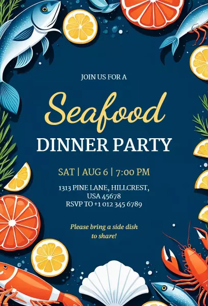 Delicious Seafood Themed Dinner Party Invitation Template