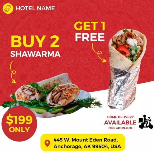Delicious Shawarma Buy 2 Get 1 Free Promotion Ad Template