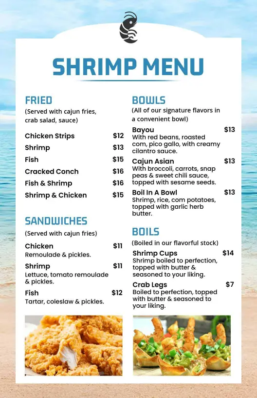 Delicious Shrimp Dishes with Flavorful Sides Seafood Menu Template