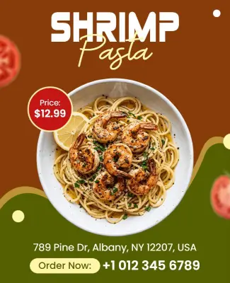 Delicious Shrimp Pasta Restaurant Promotion Flyer Template