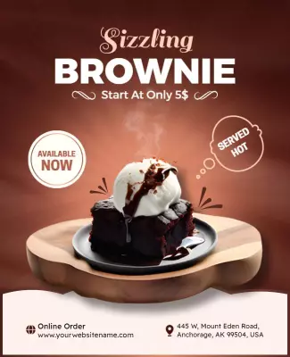 Promotional Delicious Sizzling Dessert Brownie  Flyer Template