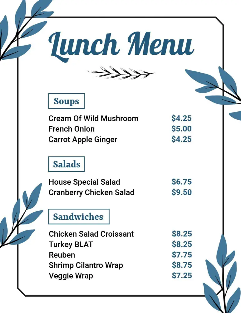 Delicious Soups and Fresh Salads with Sandwich Selections Lunch Menu Template