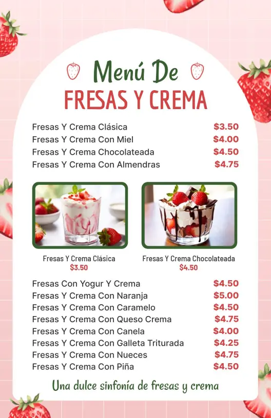 Delicious Strawberry and Cream Desserts with Tasty Variations Menu Template