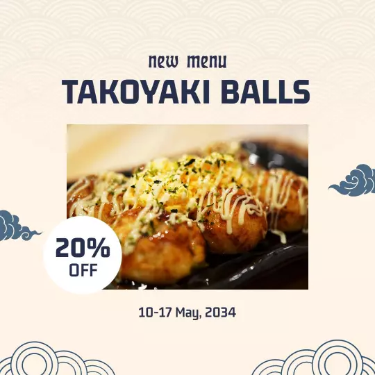 Delicious Takoyaki Balls with Special Discount Offer Ad Template