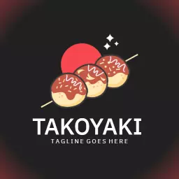 Delicious Takoyaki with Flavorful Sauce and Toppings Logo Template