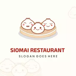 Delicious Three Happy Siomai on a Wooden Plate Logo Template
