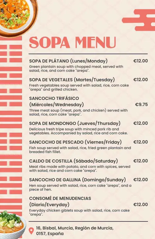 Delicious Traditional Soups with Fresh Ingredients Soup Menu Template