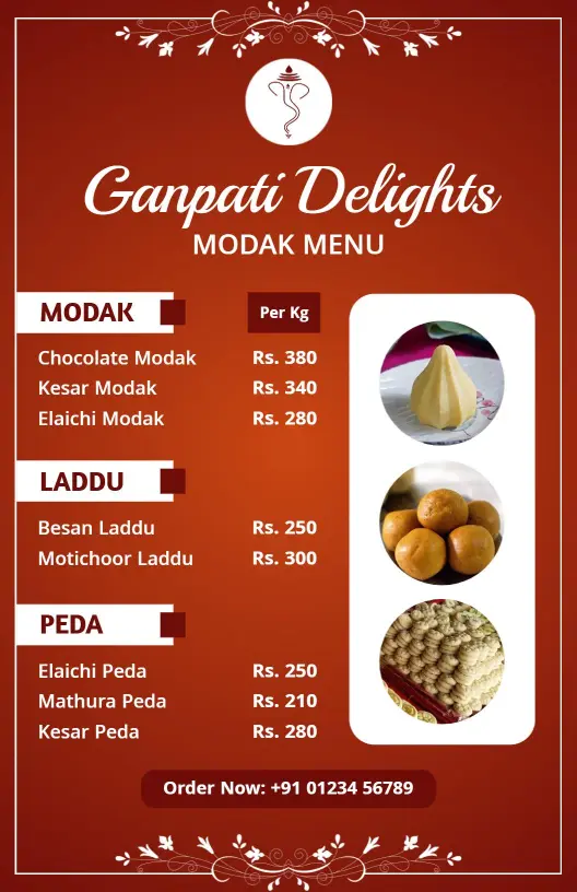 Delicious Traditional Sweets and Desserts Featuring Modak Indian Cuisine Menu Template
