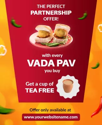 Delicious Vada Pav and Tea Promotion Offer Poster Template