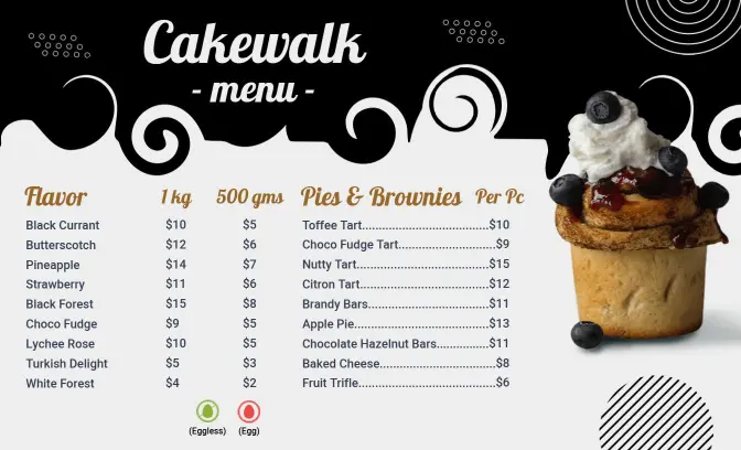 Delicious Variety of Flavored Cakes and Treats Cake Menu Template