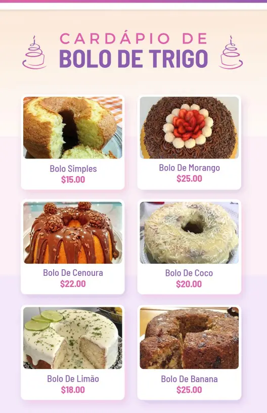Delicious Variety of Flavored Cakes Including Strawberry Cake Menu Template