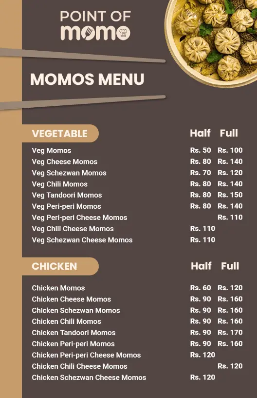 Delicious Vegetable and Chicken Momos with Cheese Options Menu Template