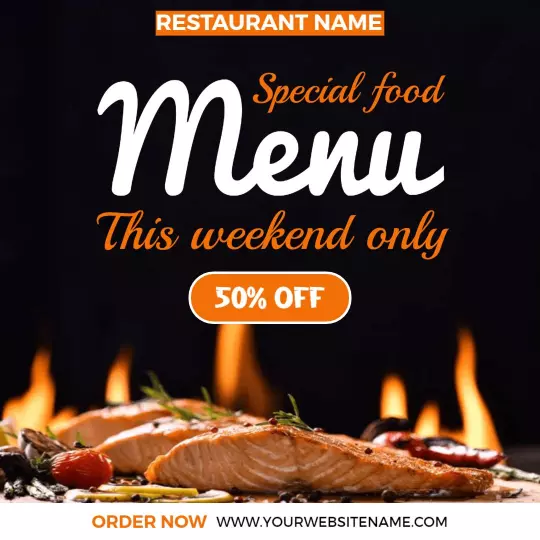Delicious Weekend Seafood Menu with 50% Off Ad Template