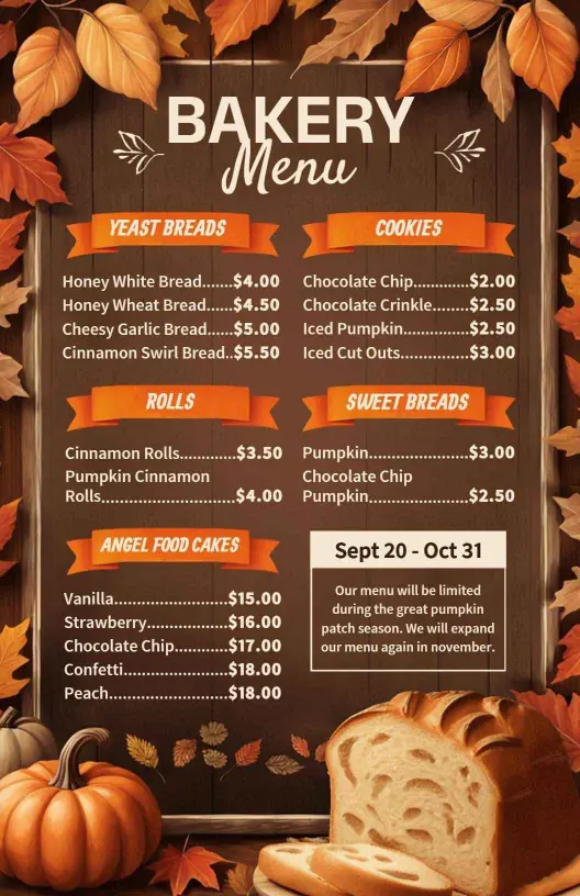 Delicious Yeast Breads and Treats for Everyone Bakery Menu Template