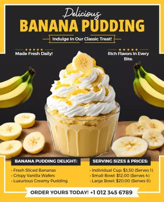 Delicious Yellow Banana Dessert Treat Advertisement Poster Template