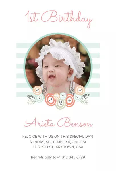 Delightful 1st Birthday Celebration Photo Invitation Template