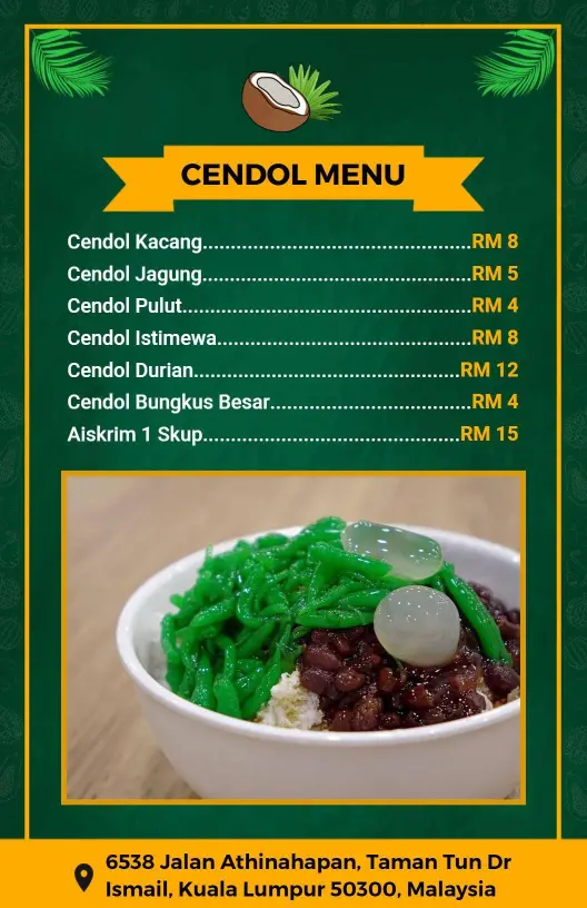 Delightful Cendol Variations and Tasty Treats Dessert Menu Template