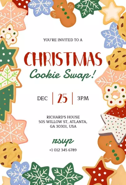 Delightful Christmas Cookie Swap Gathering Invitation Template