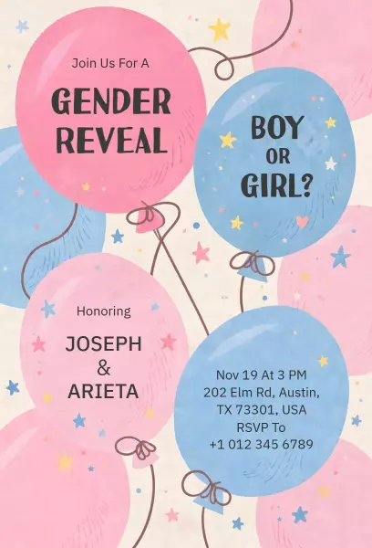 Delightful Colorful Balloon Gender Reveal Invitation Template
