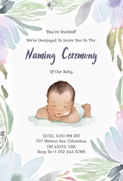 Delightful Floral Baby Naming Ceremony Invitation Template