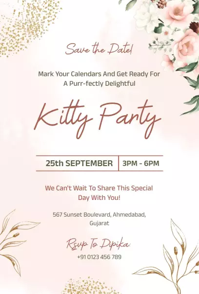 Delightful Floral Kitty Party Gatherings Invitation Template
