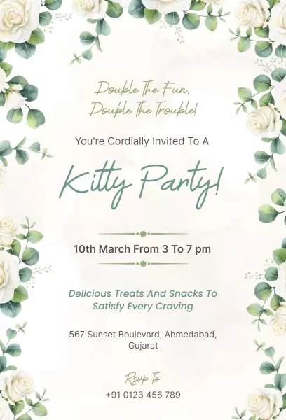 Delightful Floral Theme Kitty Party Celebration Invitation Template