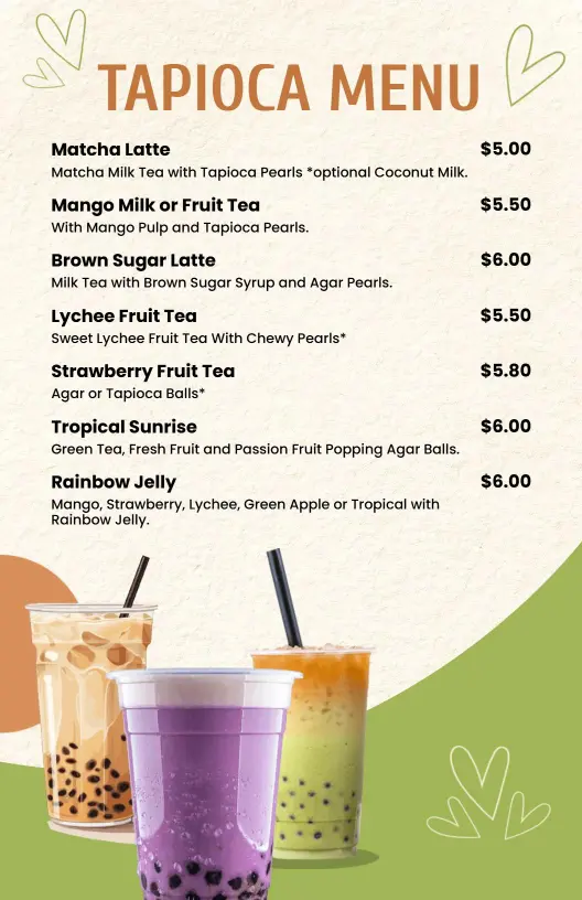 Delightful Fruit Teas and Unique Flavors for Your Boba Menu Template