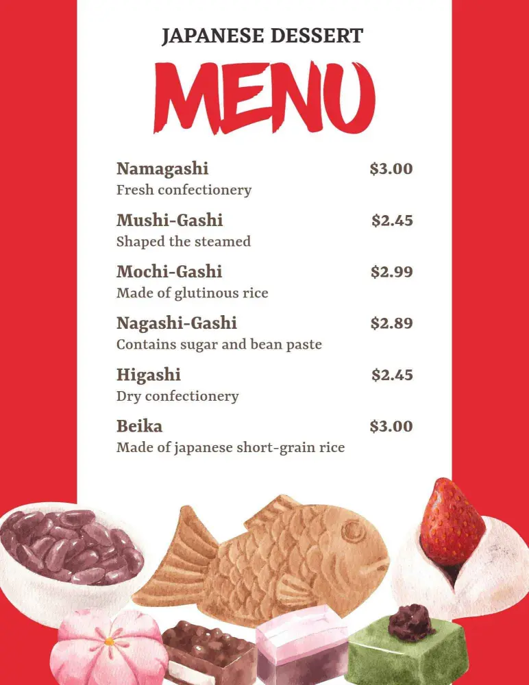 Delightful Glutinous Rice Treats and Confections Japanese Cuisine Menu Template