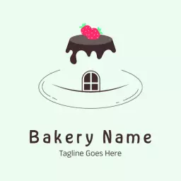Delightful Green Bakery Design with Strawberry Topping Logo Template