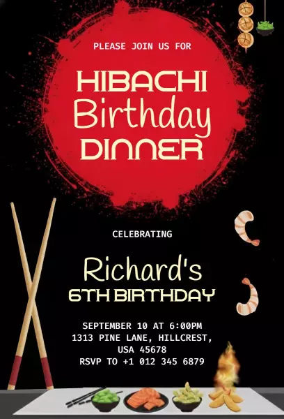 Delightful Hibachi Birthday Dinner Celebration Invitation Template