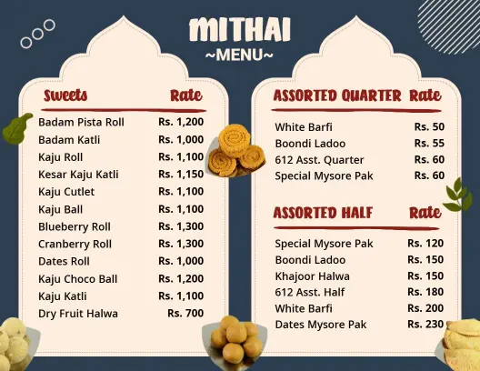 Delightful Indian Sweet Treats and Flavorful Mithai Selections Indian Cuisine Menu Template