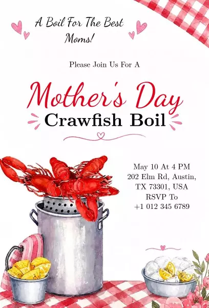 Delightful Mother's Day Crawfish Boil Celebration Invitation Template
