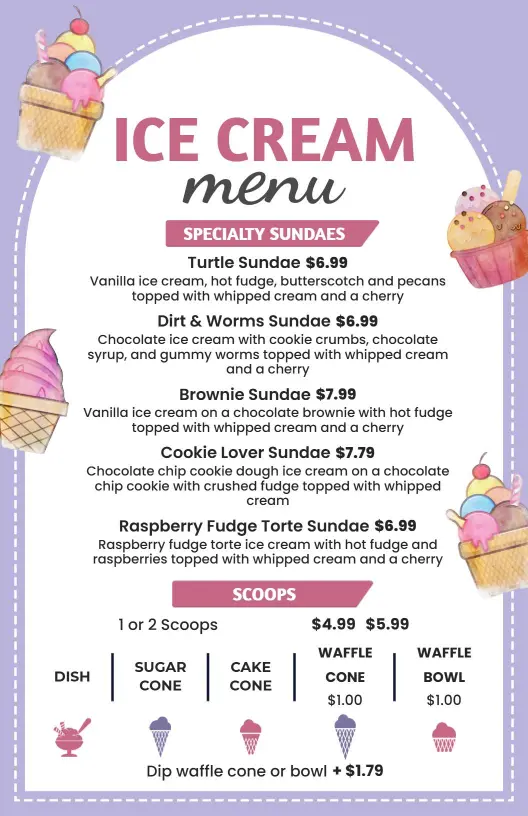 Delightful Sundae and Scoop Selections for Your Ice Cream Menu Template