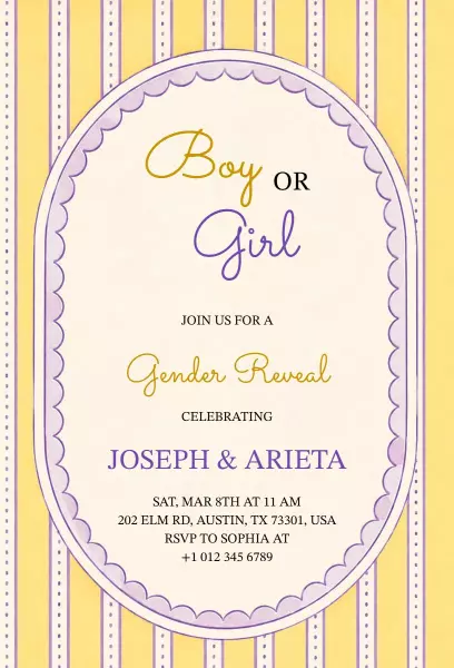 Delightful Yellow Whimsical Gender Reveal Invitation Template