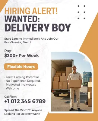 Delivery Boy Job Hiring Announcement Flyer Template