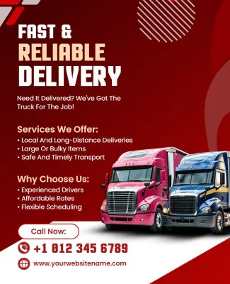 Delivery Service and Long-Distance Truck Transport Flyer Template